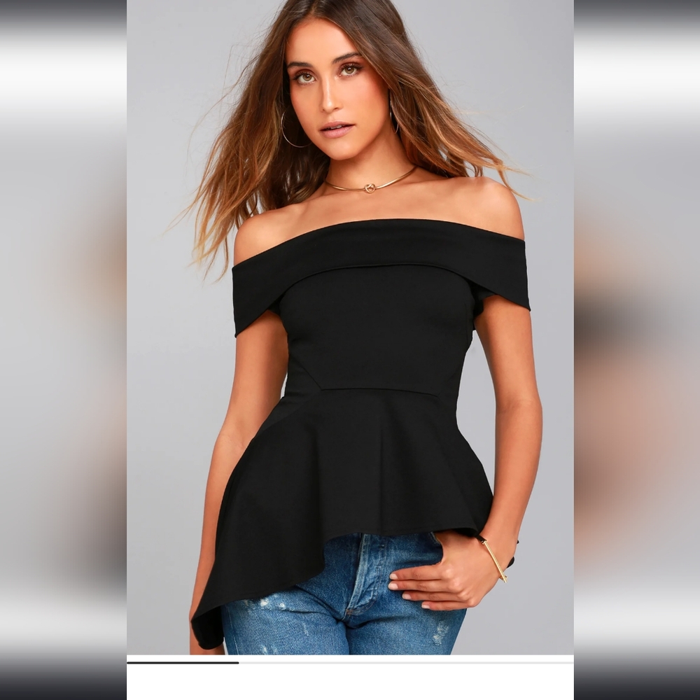 Lulu's Shopping spree off shoulder peplum top